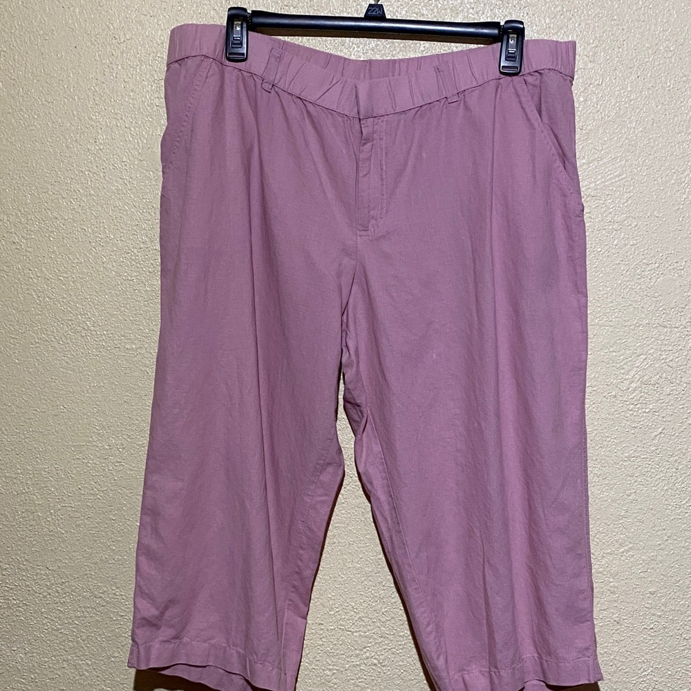 Liz Claiborne Cropped Pants XXL Pink Wide Leg Relaxed 4-Pockets Linen Cotton - Picture 2 of 13